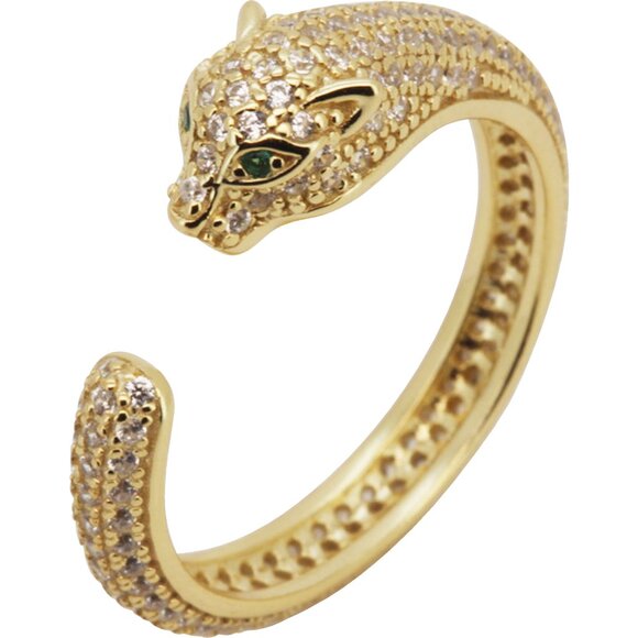 925 Sterling Silver 14k Gold Vermeil AAA Cubic Zirconia  925 Sterling Silver 14k Gold Vermeil AAA Cubic Zirconia Panther Ring